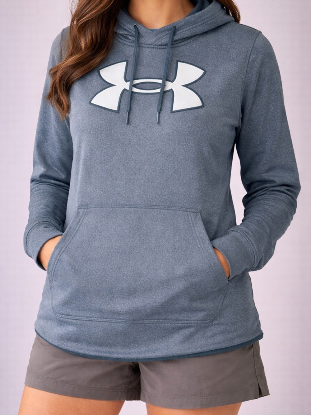 Under Armour Women's Slate Blue Pullover Hoodie with Large Logo